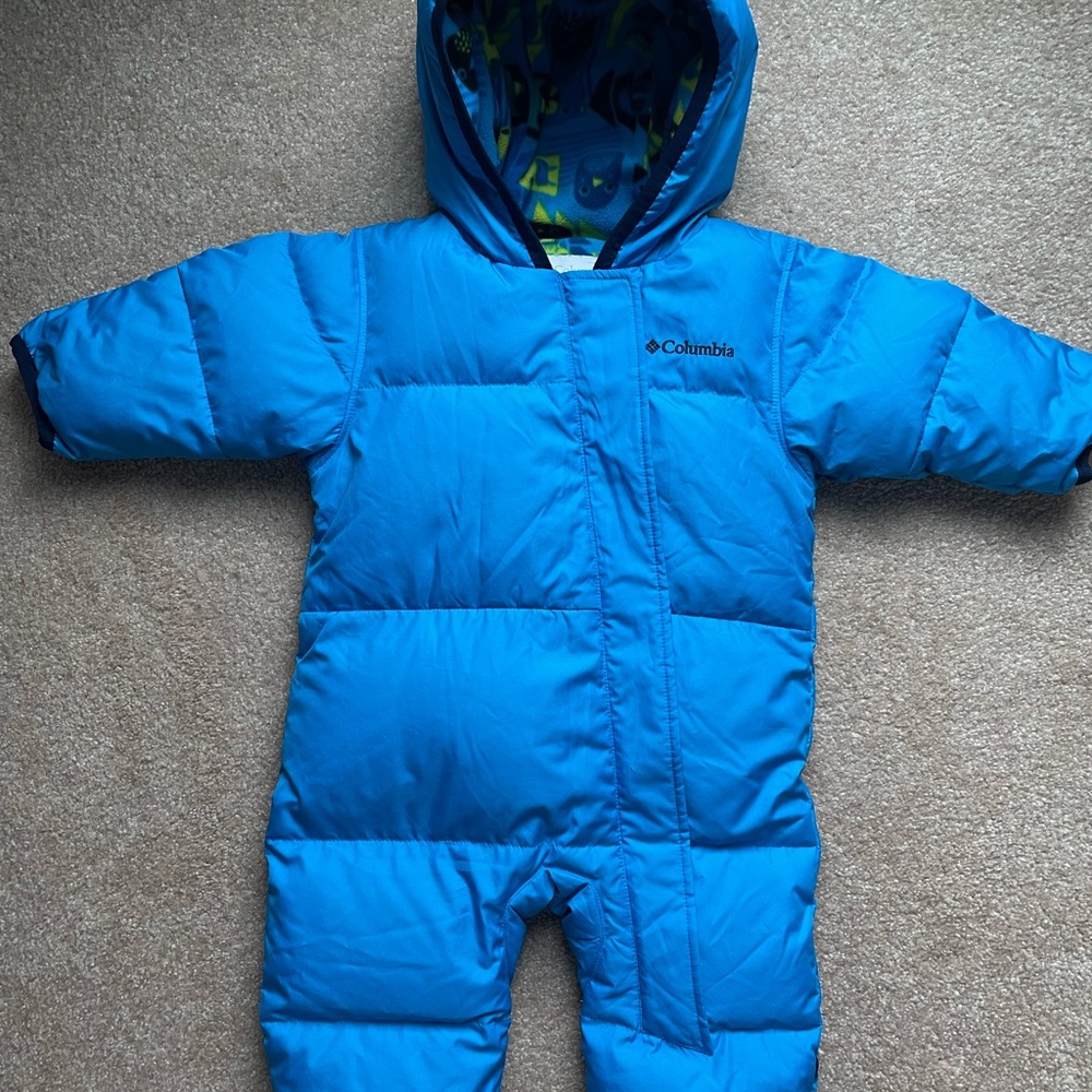 Columbia Snuggly Bunny Blue and Yellow Infant Fleece and down Bunting